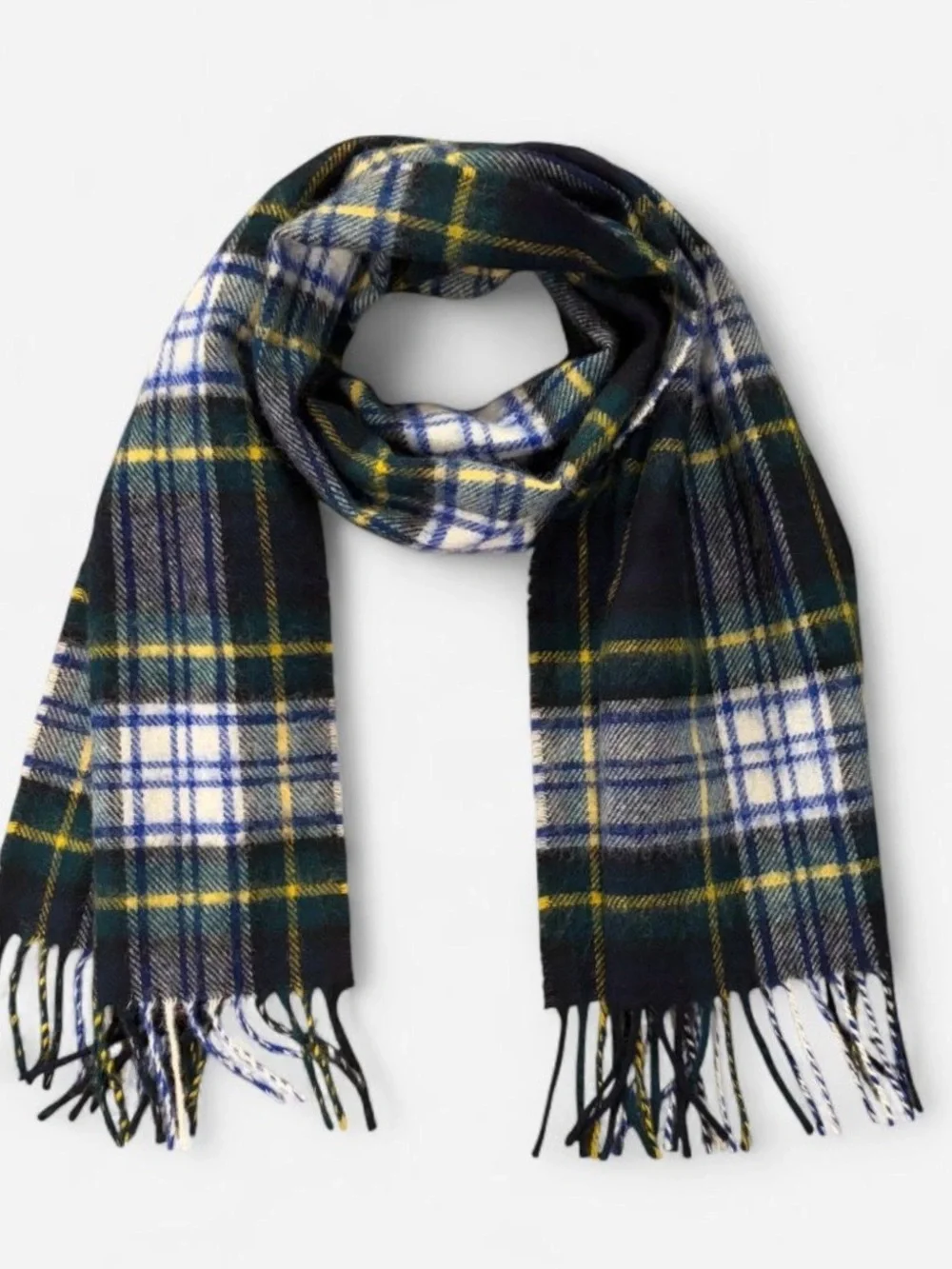 Vintage Glen Lossie Green, Blue + White Tartan Plaid Scarf